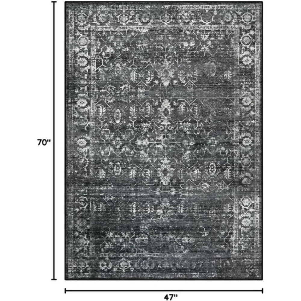 5x7 Black Washable Area Rug, Non-Slip Stain Resistant Carpet for Home & Office